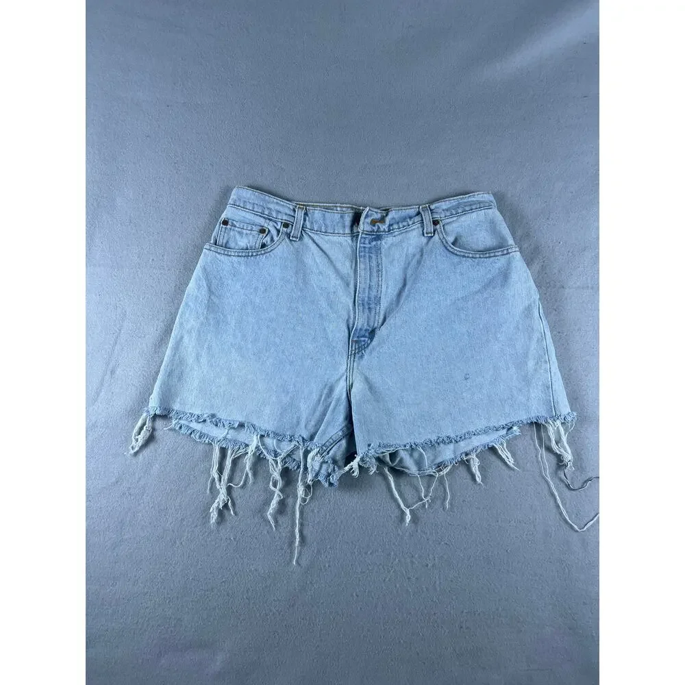 Vintage 90s Levi's 551 Denim Shorts Womens 16 Blue Light Wash Cut Off USA Made